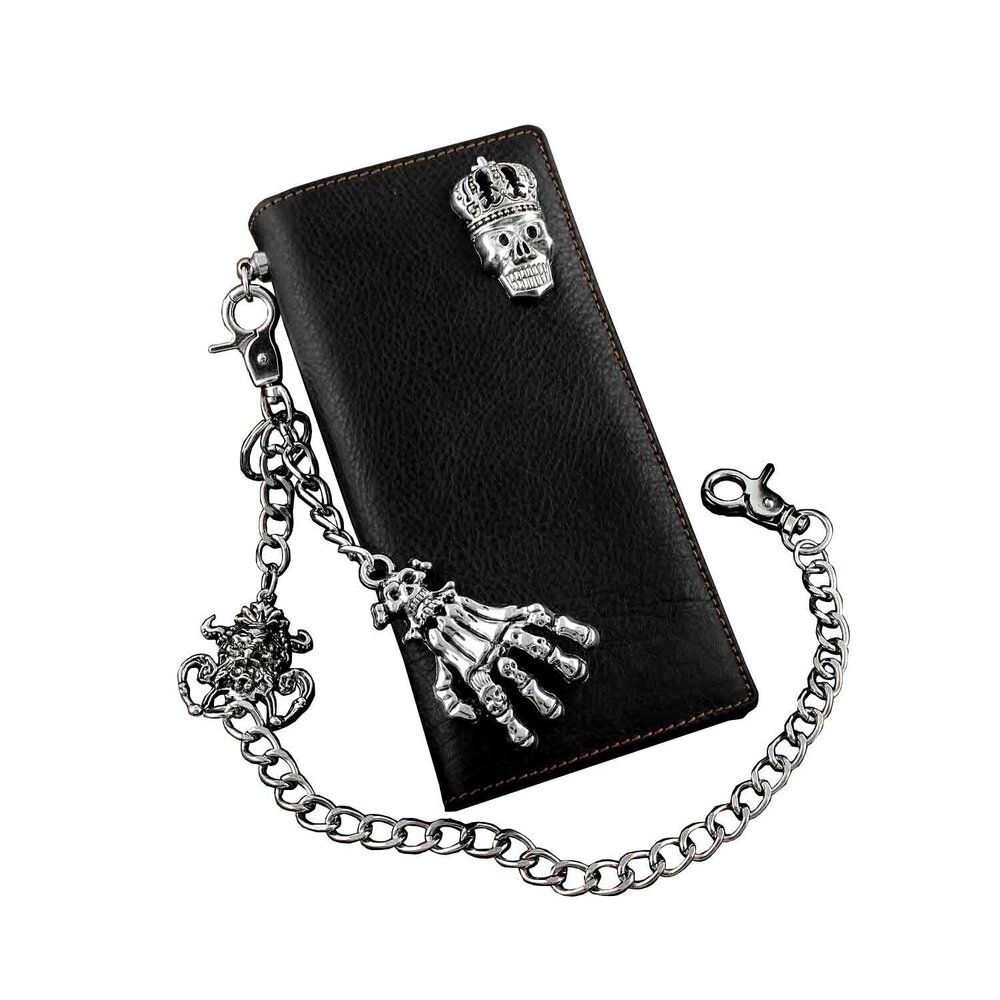4075 Skull Biker Punk Leather Long Wallet with Jeans Key Chain